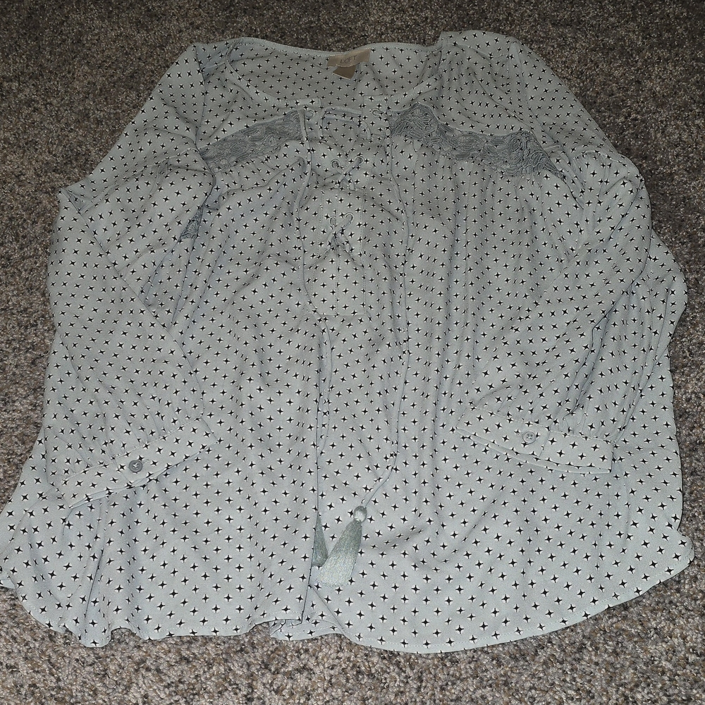 LOFT Sky Blue Diamond Print Blouse